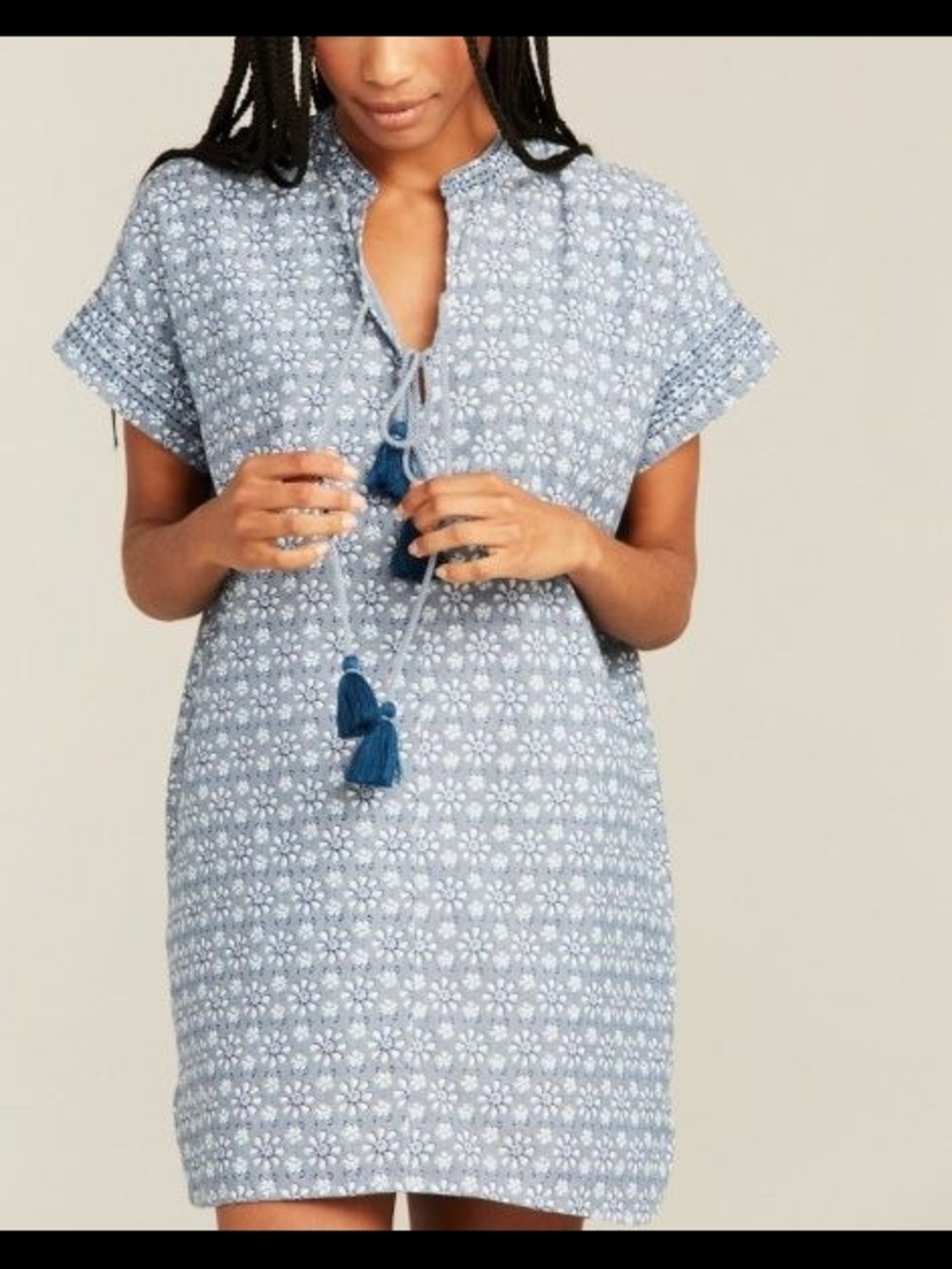 Medium Roller Rabbit Blue Floral Cotton Tunic Dress